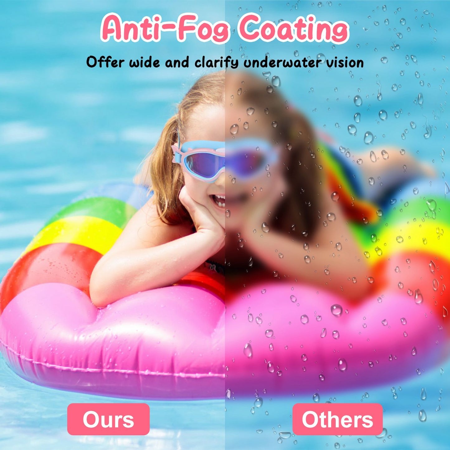 Kids Swim Goggles With Ear Plugs UV Protection Anti-Fog Leak Proof Wide View Pool Swimming Goggles For Youth Boys Girls Aged 3-16 Years Old Summer Beach Water Park