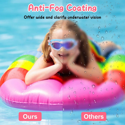 Kids Swim Goggles With Ear Plugs UV Protection Anti-Fog Leak Proof Wide View Pool Swimming Goggles For Youth Boys Girls Aged 3-16 Years Old Summer Beach Water Park