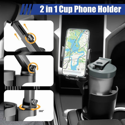 Upgraded Large Cup Holder Phone Mount for Car, 2 in 1 Car Cup Holder Expander