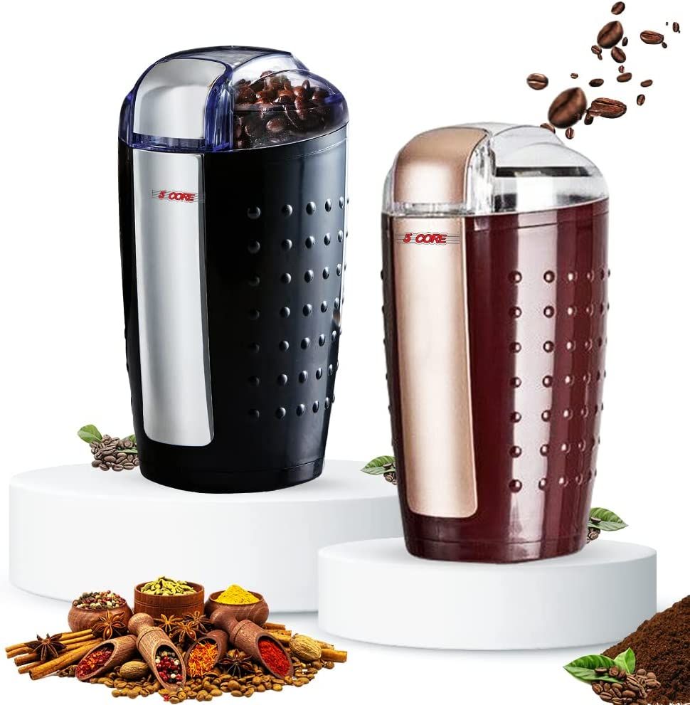 5 Core 2 Pack Coffee Grinder 5 Ounce Electric Large Portable Compact 150W Spice Grinder Perfect for Spices, Dry Herbs Grinds Course Fine Ground Beans for 12 Cups Coffee Black & Brown