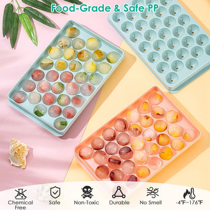 4 Packs Small Ice Cube Trays Mini Circle Ice Cube Tray Round Ice Ball Maker Mold with Lid Bin 132Pcs Ice Cubes for Chilling Drinks Coffee Juice Cocktail Whiskey