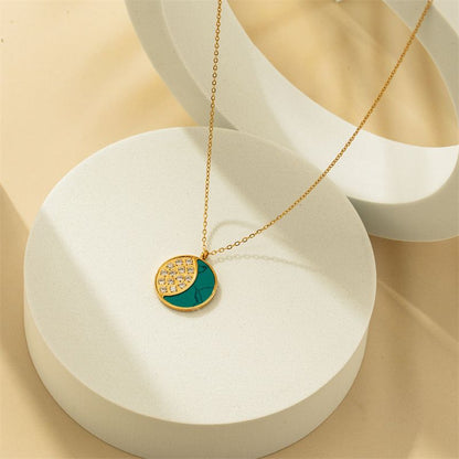 Fashion Turquoise Moon Styling Inset Zircon Gold Necklace Accessories