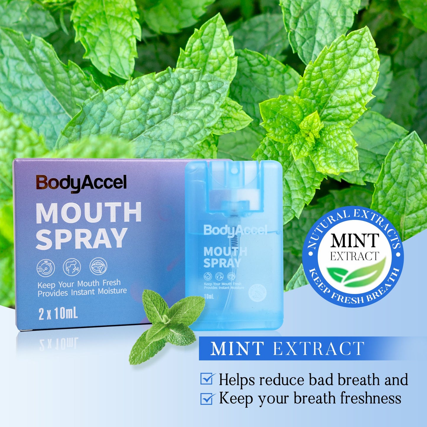 BodyAccel Mouth Spray Oral Care Mist for Fresh Breath Non-Aerosol Sucrose-Free Bad Breath Refresher Spray  Portable, Spearmint Flavor, 2 x 10mL Temu platform cannot sell this product