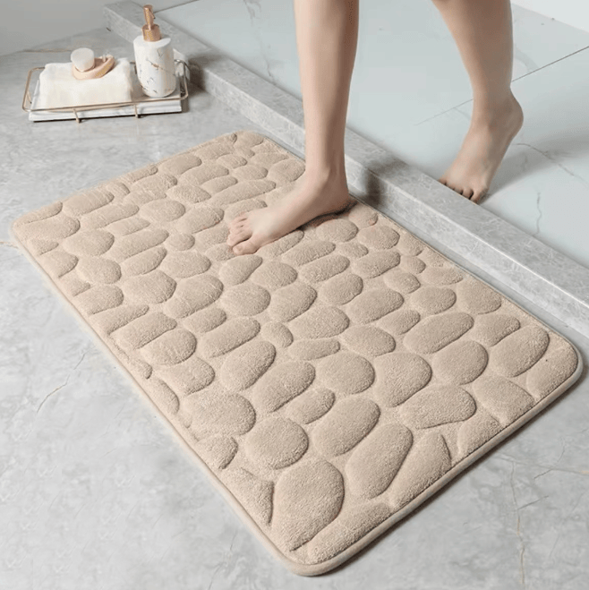 3D Non Slip Bathroom Mat Cobblestone Embossed Bath Mats