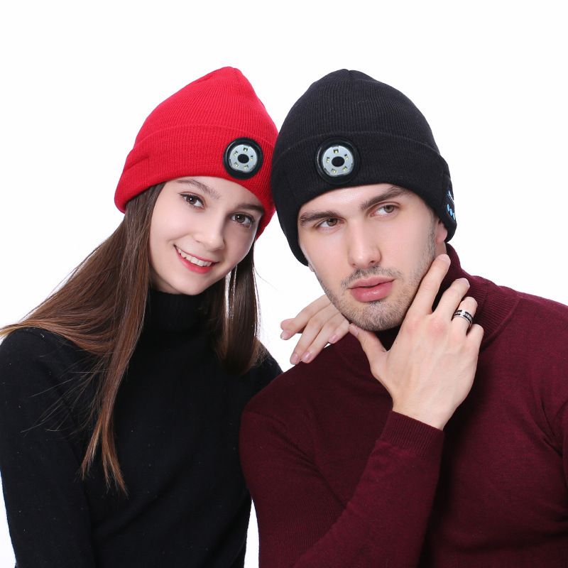 Unisex Bluetooth Beanie Hat with Light;  Built-in Speaker Mic;  Headlamp Cap with Headphones;  Tech Gift for Men Women