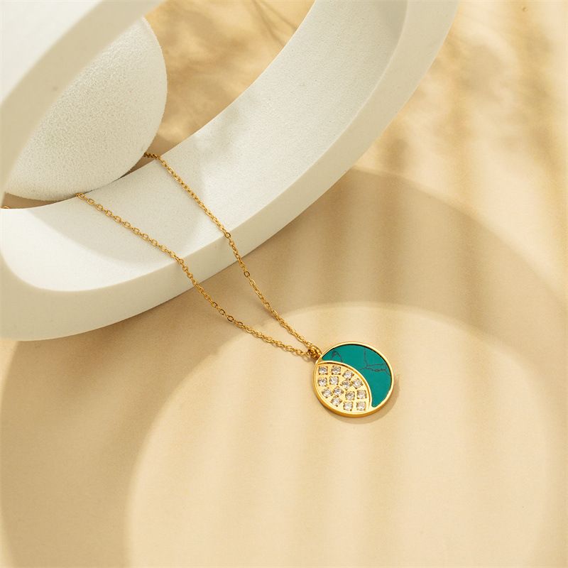 Fashion Turquoise Moon Styling Inset Zircon Gold Necklace Accessories