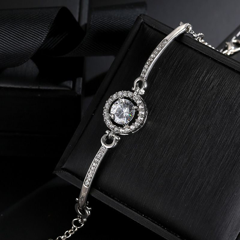 Rhinestone Decor Watch Bracelet Simple Elegant Shinning Bracelet