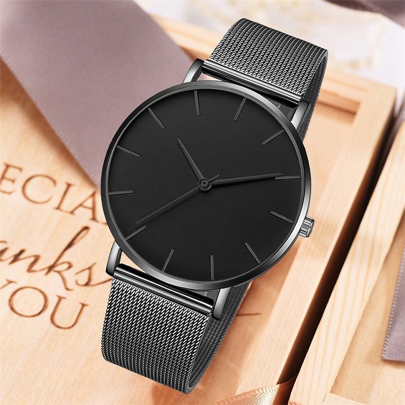 Minimalist Men Fashion Ultra Thin Watches Simple Men Business Stainless Steel Mesh Belt Quartz Watch Leisure Men Watch