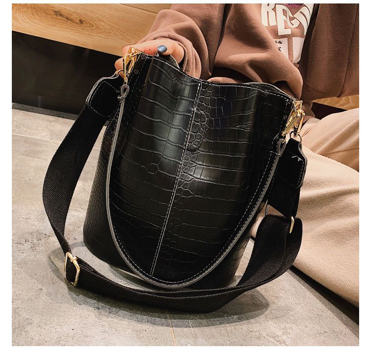 Leather Crossbody Bags Women Bucket Bags Crocodile Pattern Shoulder Messenger Bags Handbags