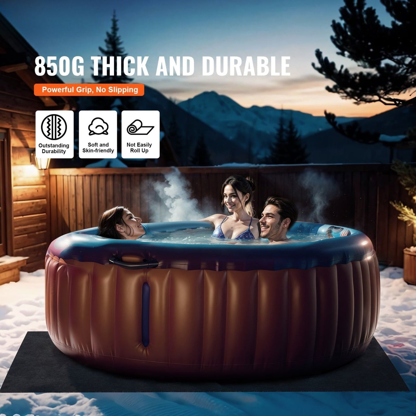 1pc Extra Large 2m Diameter Inflatable Hot Tub Mat, Fabric Spa Pool Ground Base with Slip-Proof Backing, Absorbent & Reusable Flooring Protector for Outdoor & Indoor Use