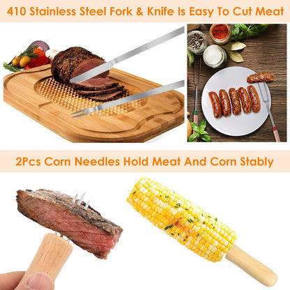 Stainless Steel Roasting Sticks Set 31.9in Extendable Telescoping Marshmallow Hot Dog Fork Skewers Set