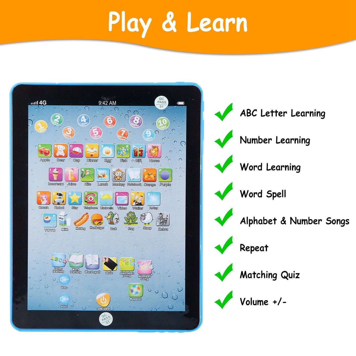 Baby Learning Tablet Educational Mini Pads Toys Touch Learn Toddler Tablet For ABC Numbers Words Gift