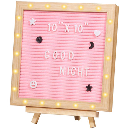 VEVOR Pink Felt Letter Board, 10"x10" Felt Message Board, Changeable Sign Boards with 510 Letters, Stand, and Built-in LED Lights, Baby Announcement Sign for Home Classroom Office Decor Wedding