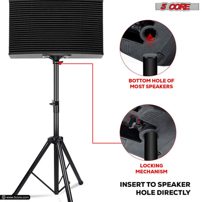 5 Core Speaker Stand Tripod Floor Heavy Duty Adjustable Up to 72 Inch DJ Studio Monitor Stands Pole Mount - SS HD BLK WOB