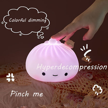 1pc Cute Dumpling Night Light; Silicone Cute Bun Lamp With Touch Control; Kawaii Nursery Light For Room Bedroom Home Decor; Valentine's Day Birthday Gift