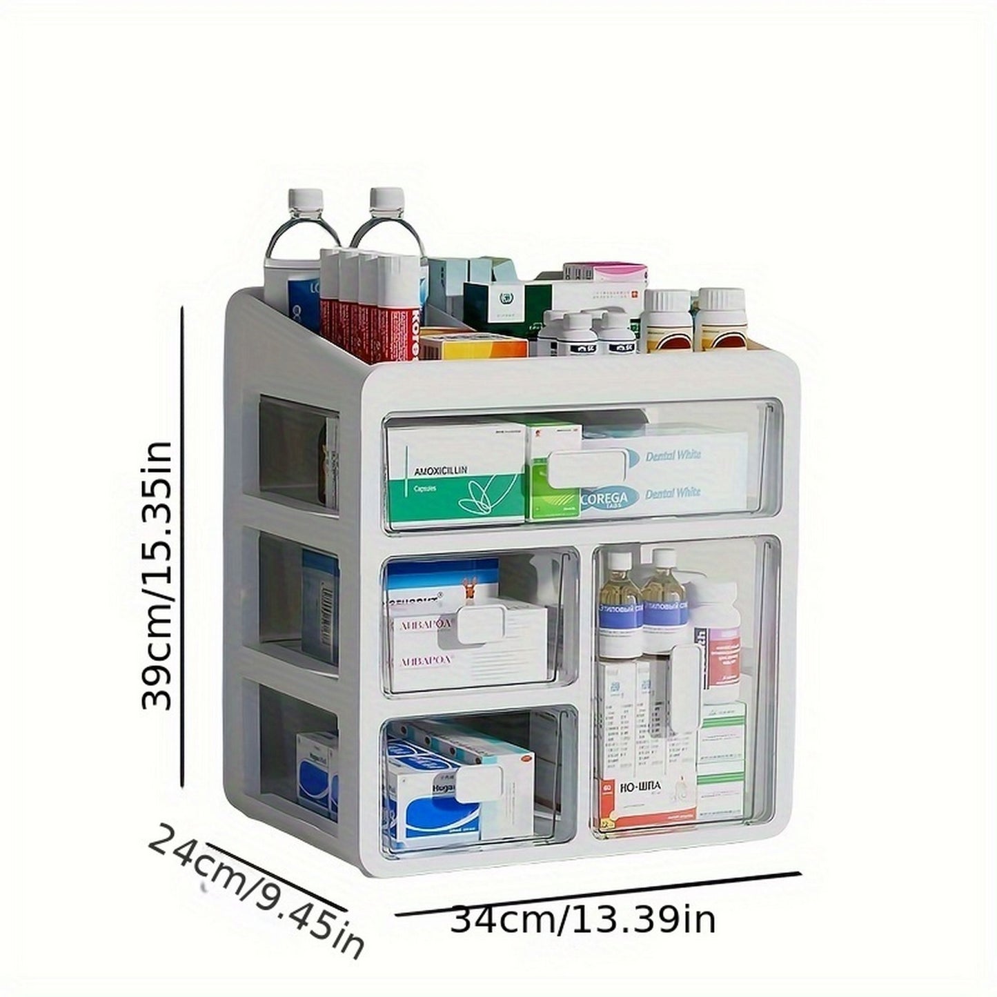 Large capacity family medicine box - spacious storage space with easy to access drawers, orderly classification, sturdy multi-layer structure, suitable for medical and drug storage