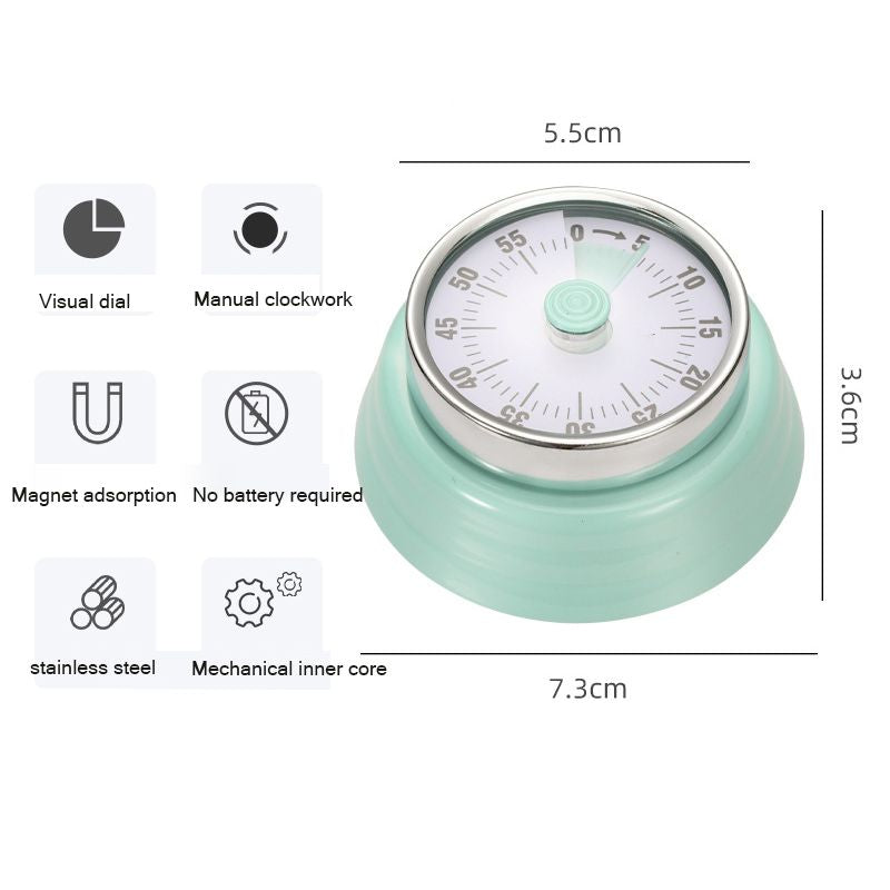 Kitchen Timer Stainless Steel Mechanical Reminder Countdown with Magnet Cooking Teaching Multifunctional Baking Reminder