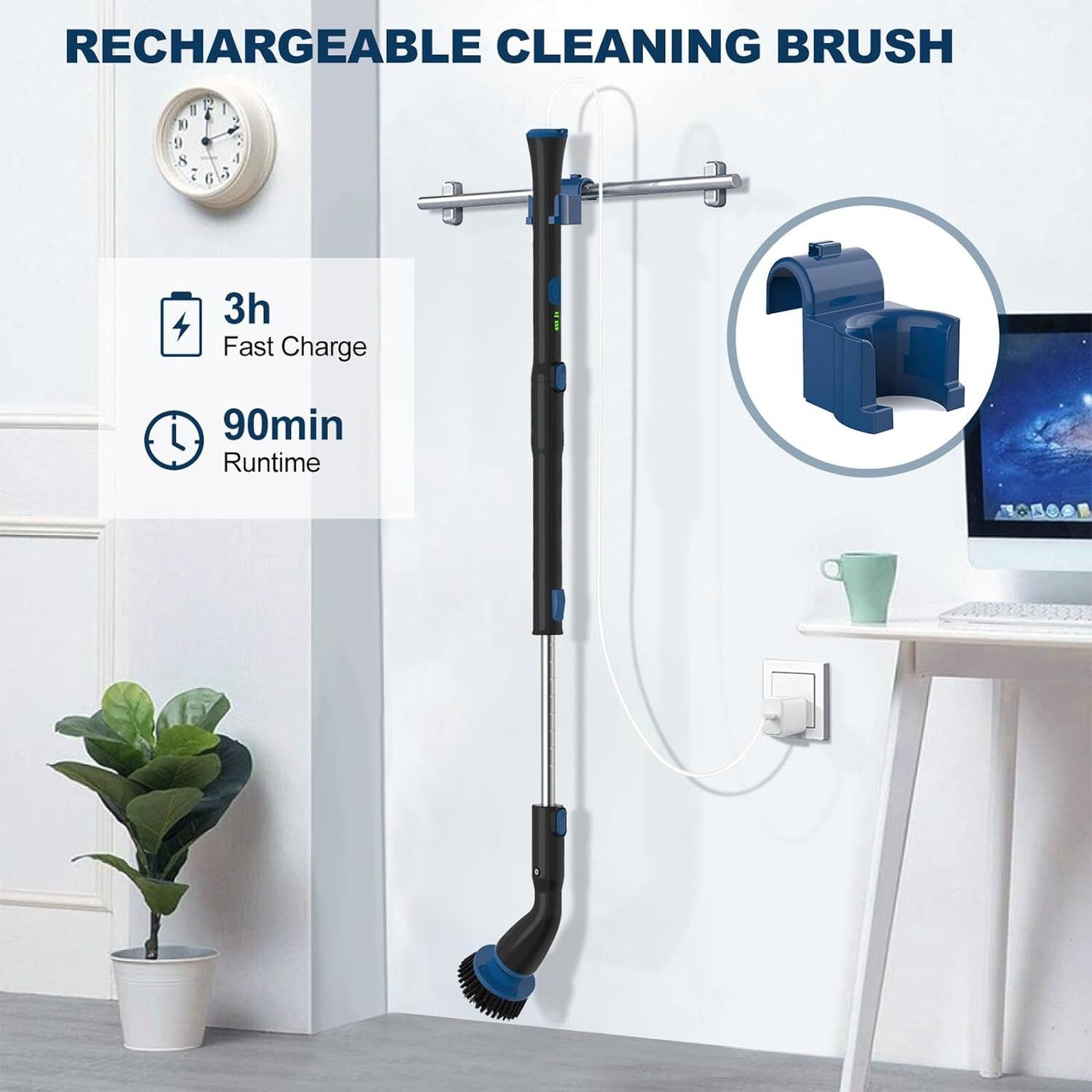 Electric Spin Scrubber, Cordless Cleaning Brush with 4 Replaceable Brush Heads and Adjustable Extension Handle Power Shower Scrubber for Bathroom, Kitchen, Tub, Tile, Floor