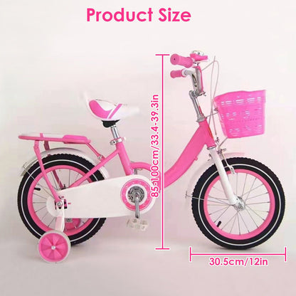 new 12in Carbon Steel Kid Bike with Backpack Streamers Helmet Detachable Training Wheels