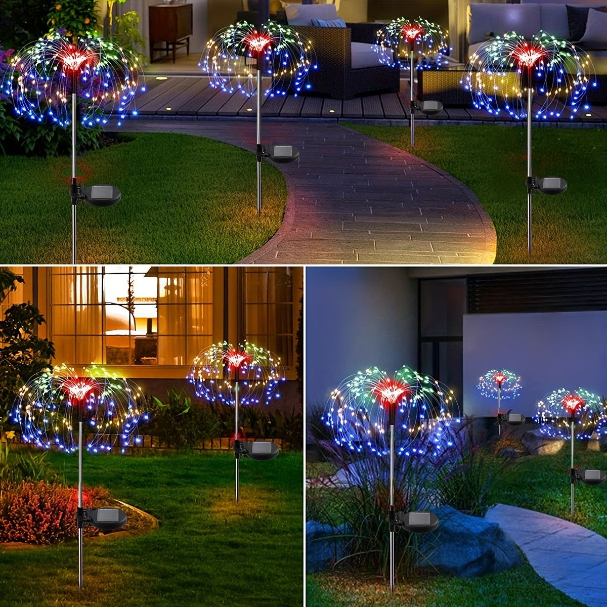 1 Pack Solar Firework Light Outdoor, IP65 Waterproof Solar Garden Flower Lights With 8 Lighting Modes, Decorative Fairy Lights With Stake, Halloween Decorations