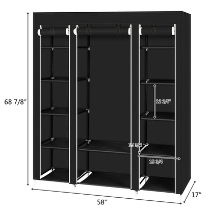 69" Portable Clothes Closet Wardrobe Storage Organizer with Non-Woven Fabric Quick and Easy to Assemble Extra Strong and Durable Black