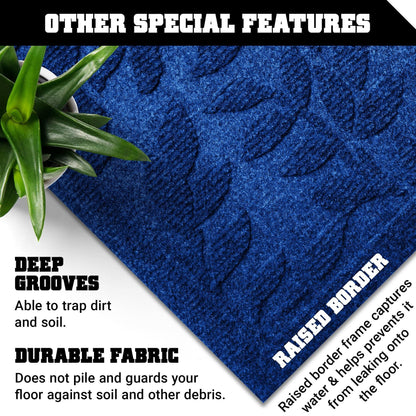 Home Entrance Blue Leaves Door Mat Deluxe 17x29.5 in Absorbent Natural Rubber Non Slip Indoor Outdoor Easy Clean Beautiful Welcome Mats for Front Door Patio Garage