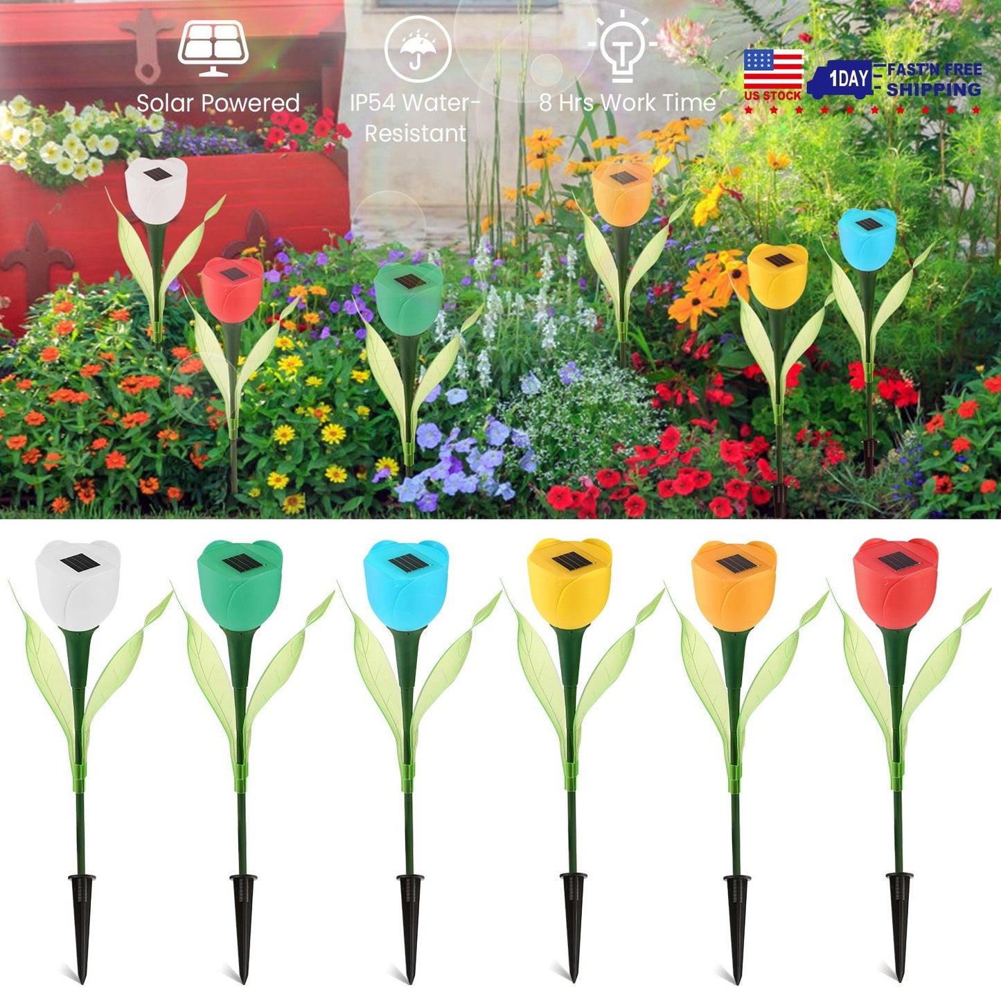 Solar Garden Stake Night Lights,Artifitical Solar Forever Tulip Flowers Lamp,Waterproof Landscape Lighting for Christmas Yard Lawn Patio Walkway