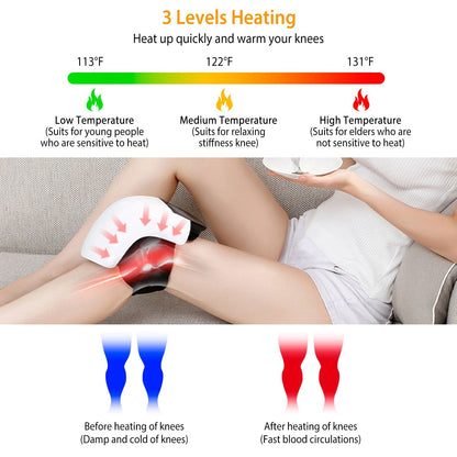 Electric Rechargeable Knee Massager Infrared Heat Pain Relief Therapy Knee Brace Wrap with Air Pressure Kneading Timer Temperature Adjustment