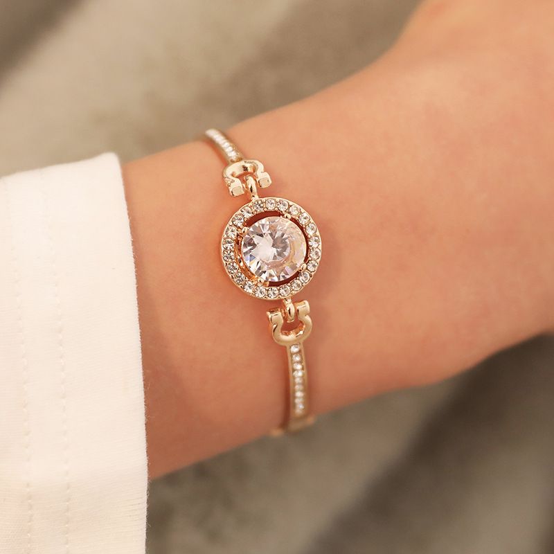 Rhinestone Decor Watch Bracelet Simple Elegant Shinning Bracelet