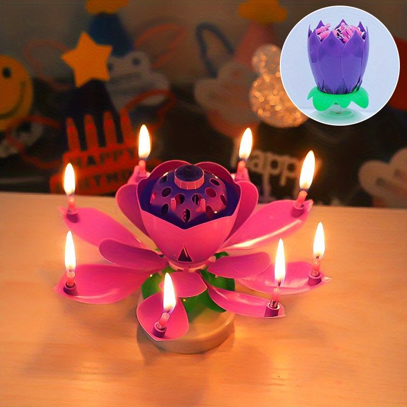 1pc Lotus Music Birthday Candle; Children's Creative Rotating Flowering Singing Lotus Lantern Cake Decoration