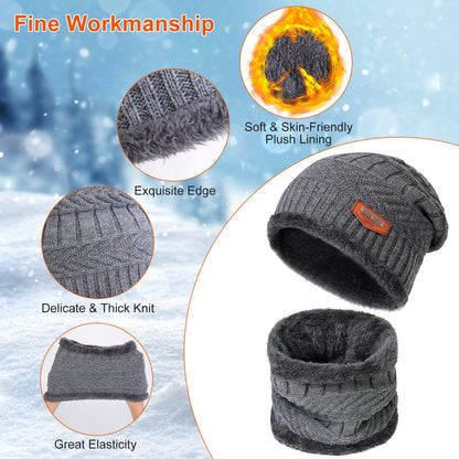 3-Pieces Winter Hat Gloves Scarf Set, Knit Warm Beanie Hat Neck Warmer Touch Screen Mittens for Women and Men, Great Christmas Gift