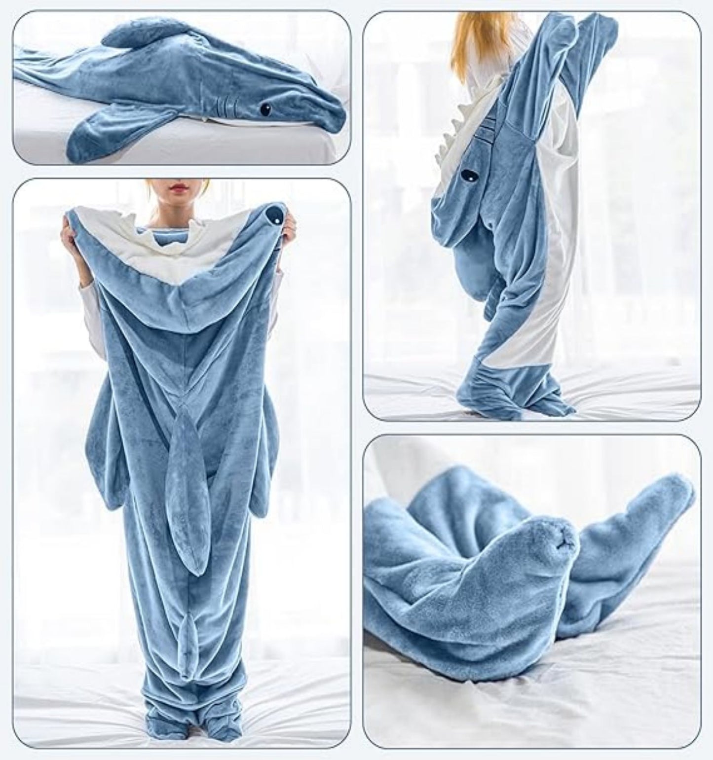 Ambitelligence Shark Blanket Hoodie Onesie for Adults and Kids, Cozy Flannel Shark Costume Shark Sleeping Bag