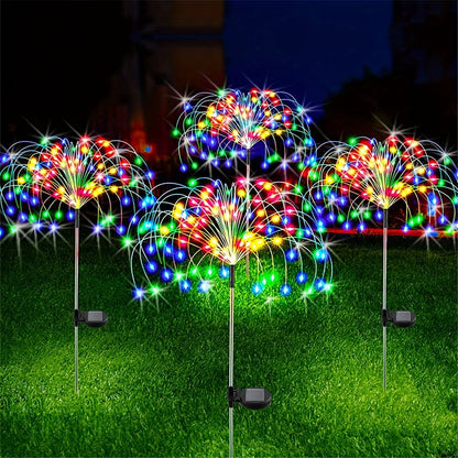 1 Pack Solar Firework Light Outdoor, IP65 Waterproof Solar Garden Flower Lights With 8 Lighting Modes, Decorative Fairy Lights With Stake, Halloween Decorations