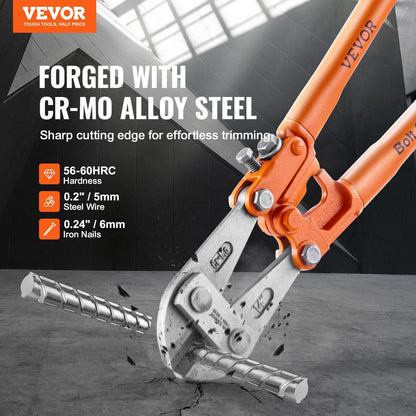 VEVOR Bolt Cutter, 14" Lock Cutter, Bi-Material Handle with Soft Rubber Grip, Chrome Molybdenum Alloy Steel Blade, Heavy Duty Bolt Cutter for Rods, Wires, Bolts, Cables, Rivets, and Chains