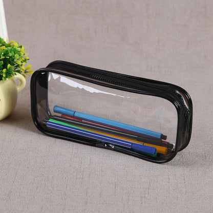 2pcs Stylish Black & White Clear PVC Zipper Pencil Bag - Perfect for Toiletries, Exam Supplies, Travel & Makeup