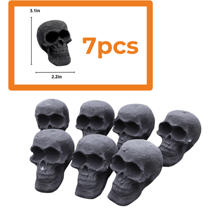 Ceramic Skulls for Fire Pit, Outdoor Fire Tables, 7pcs Reusable Spooky Imitated Human Skull Gas Log for Party, Bonfire,Campfires,Fireplaces, 3.1 inch