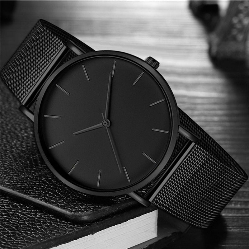 Minimalist Men Fashion Ultra Thin Watches Simple Men Business Stainless Steel Mesh Belt Quartz Watch Leisure Men Watch