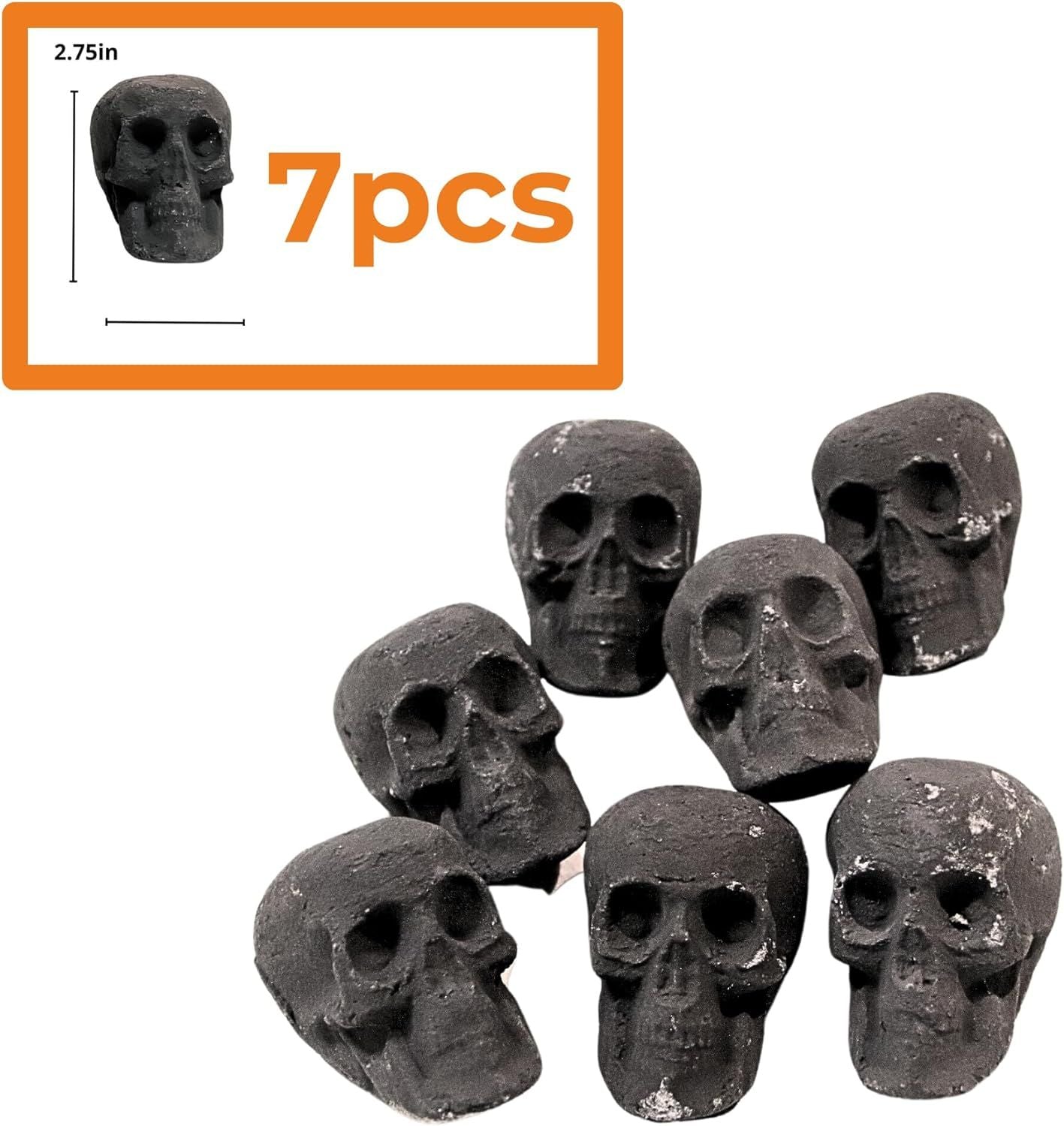 Ceramic Skulls for Fire Pit, Outdoor Fire Tables, 7pcs Reusable Spooky Imitated Human Skull Gas Log for Party, Bonfire,Campfires,Fireplaces, 3.1 inch