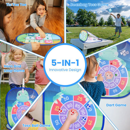 5 in 1 Bean Bag Toss Game Toy Corn Hole Game Beanbag Toss Game Dart Board Game Loop Toss Game Outdoor Activities Party Backyard Games Set for Boys Girls Toddlers Kids