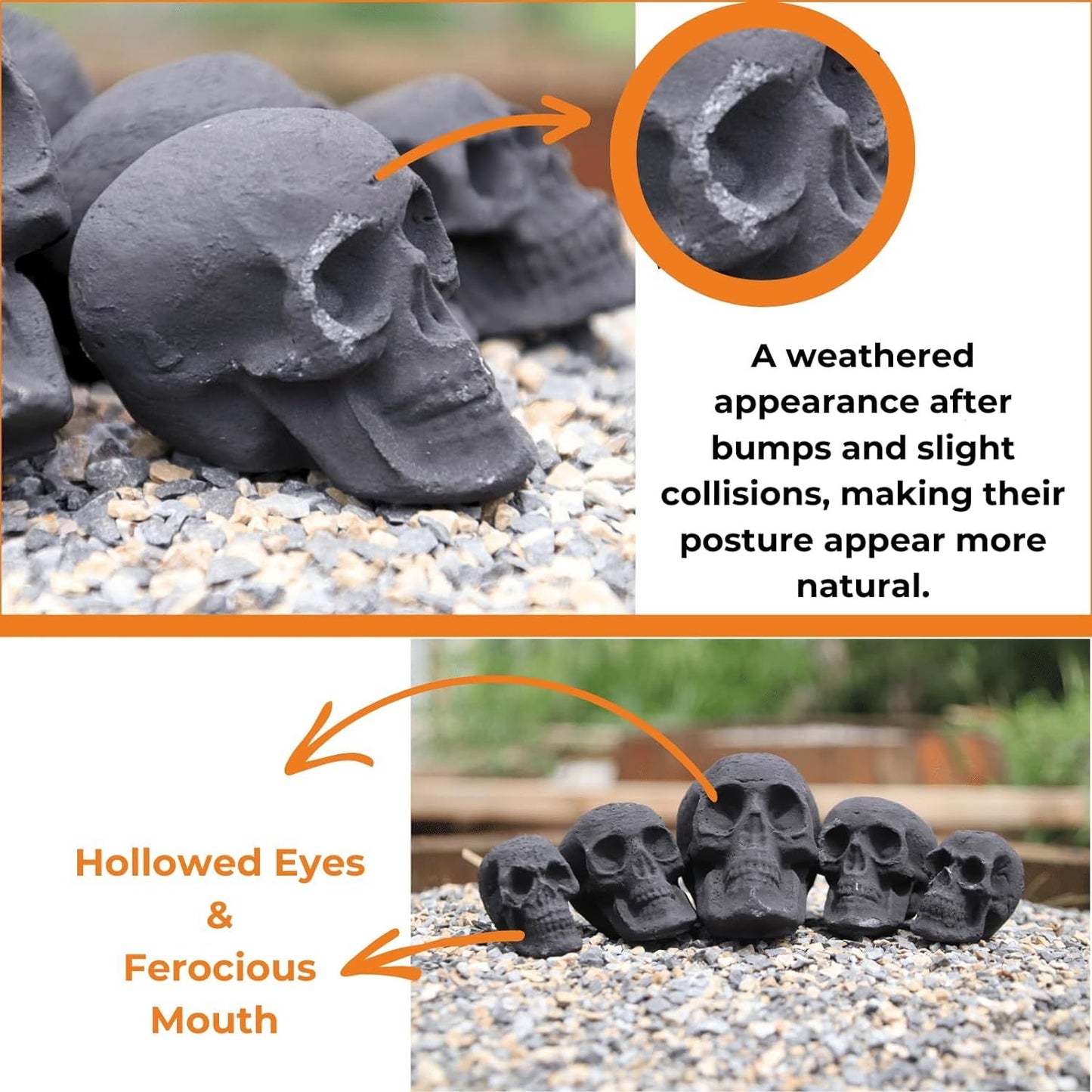 Ceramic Skulls for Fire Pit, Outdoor Fire Tables, 7pcs Reusable Spooky Imitated Human Skull Gas Log for Party, Bonfire,Campfires,Fireplaces, 3.1 inch