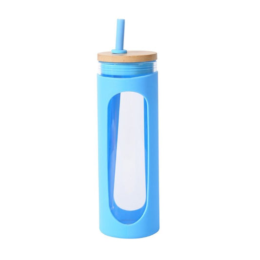 Glass Water Tumble Straw Silicone Bamboo Lids Iced Coffee Cup Bottle Reusable