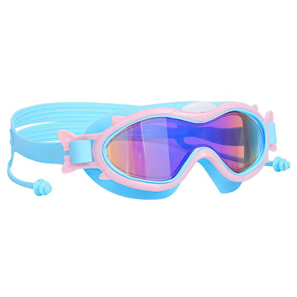 Kids Swim Goggles With Ear Plugs UV Protection Anti-Fog Leak Proof Wide View Pool Swimming Goggles For Youth Boys Girls Aged 3-16 Years Old Summer Beach Water Park