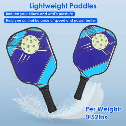 1Pc Pickleball Set 2 Fiberglass Paddles 4 Outdoor Indoor Balls Portable Carry Bag 2 Cooling Towel Lightweight Ergonomic Grip for Beginners Pros