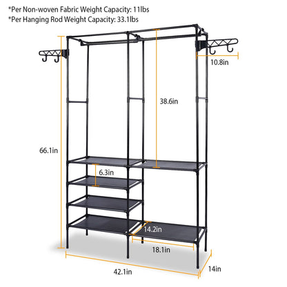 Metal Garment Rack Shoe Clothing Organizer Shelves Freestanding Multifunctional Clothes Wardrobe