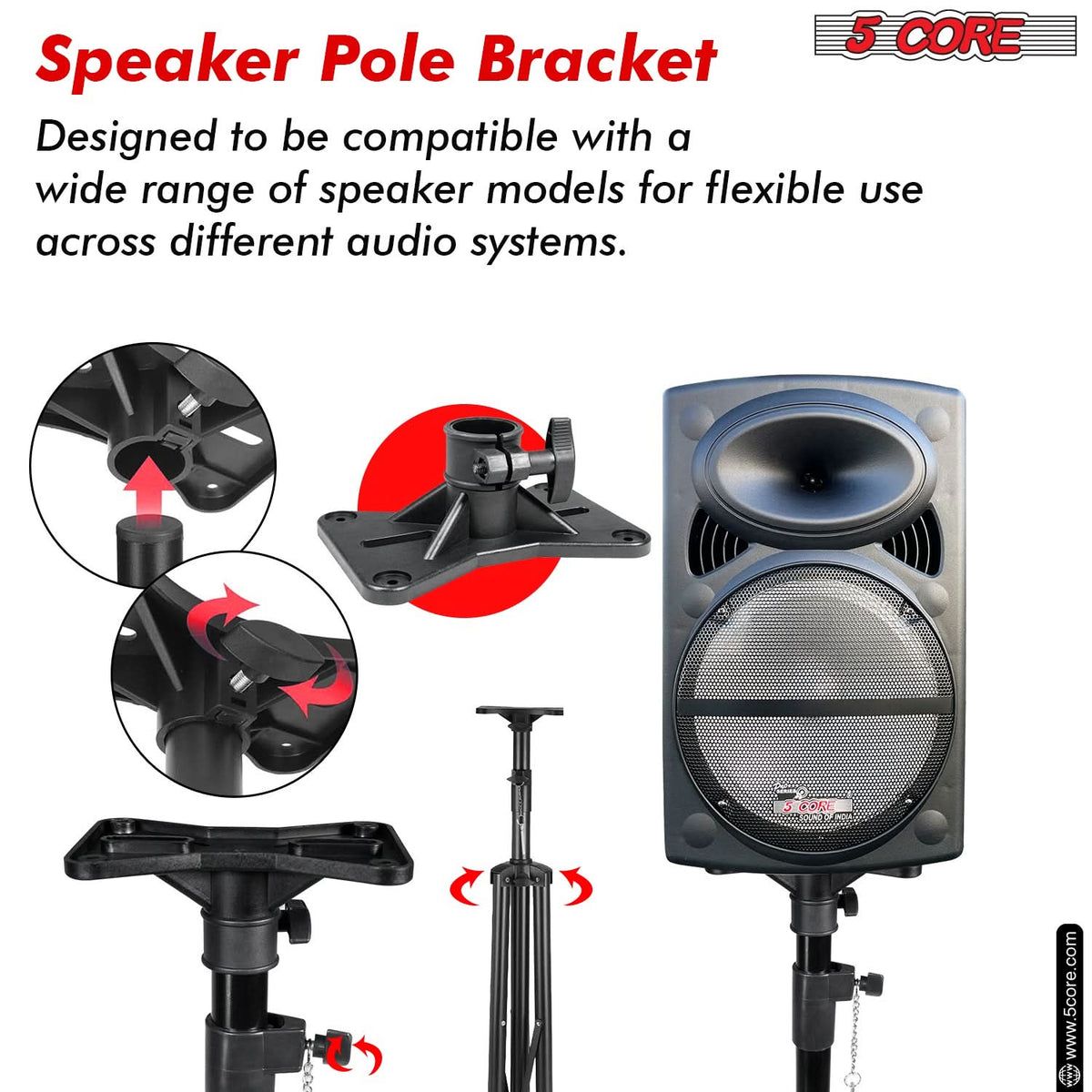 5 Core Speaker Stand Tripod Pair Floor Adjustable Up to 48 Inch DJ Studio Monitor Stands Short Pole Mount - SS HD 2PK 4FT WB