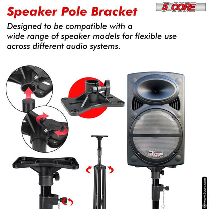 5 Core Speaker Stand Tripod Pair Floor Adjustable Up to 48 Inch DJ Studio Monitor Stands Short Pole Mount - SS HD 2PK 4FT WB