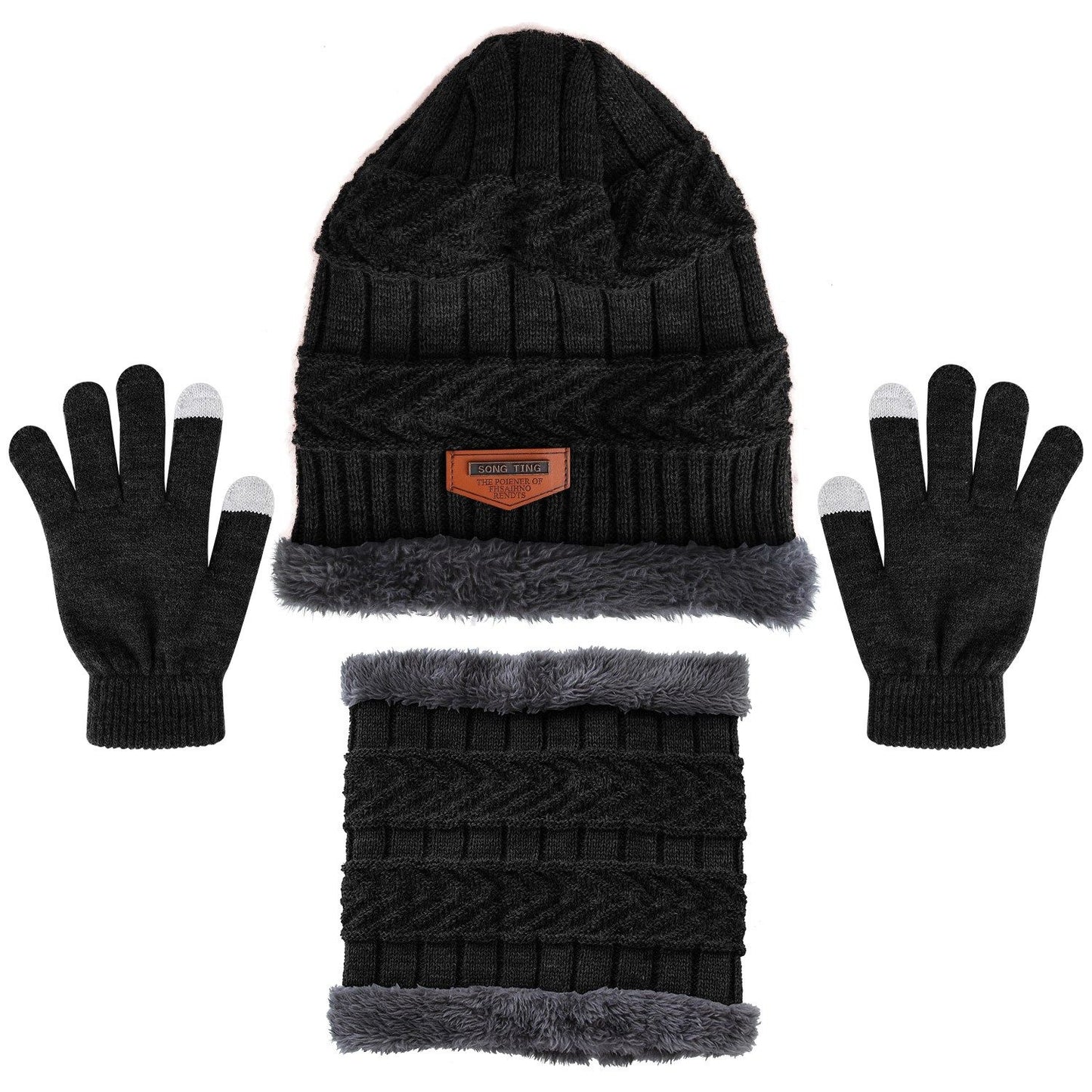 3-Pieces Winter Hat Gloves Scarf Set, Knit Warm Beanie Hat Neck Warmer Touch Screen Mittens for Women and Men, Great Christmas Gift