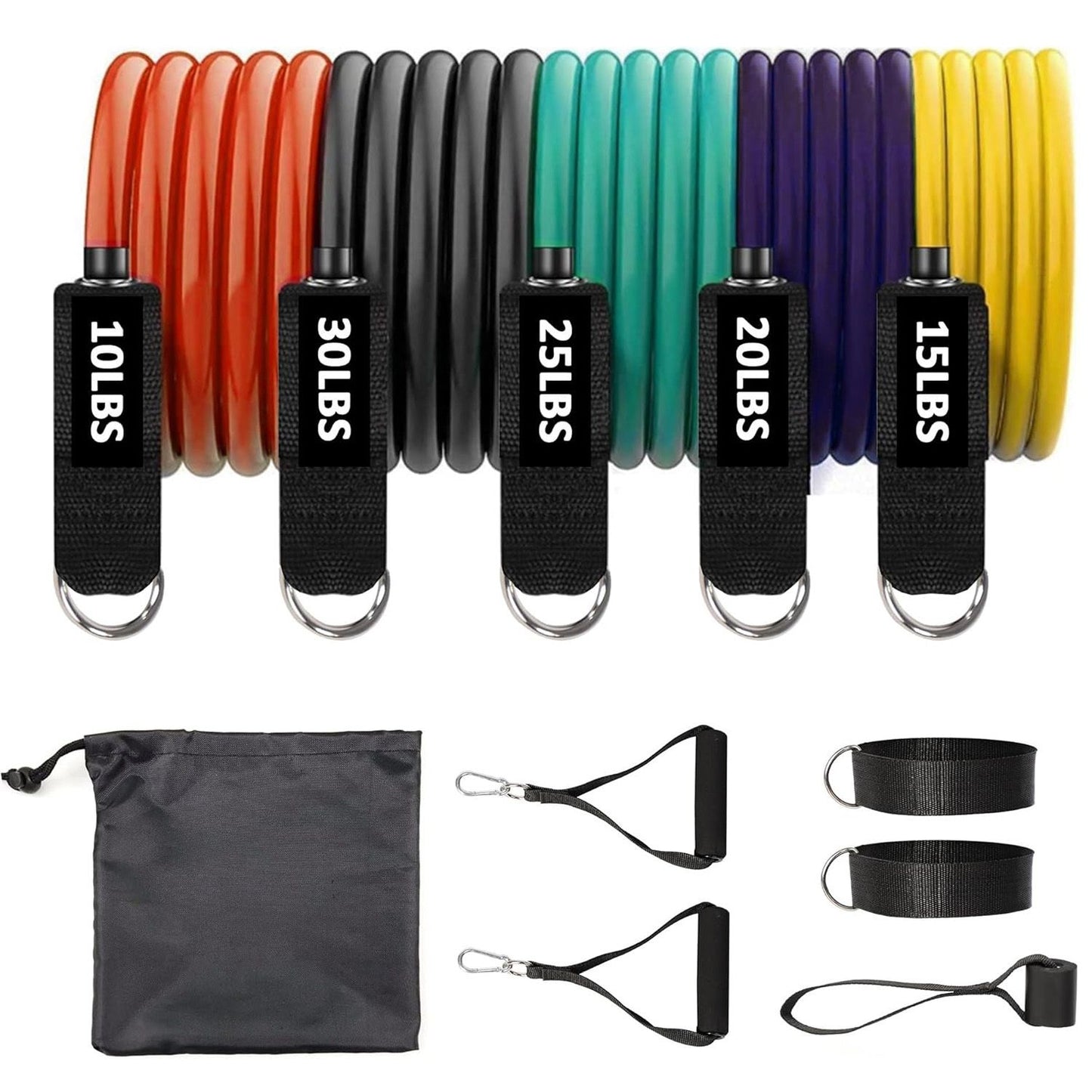 11 Pcs Resistance Bands Set with Door Anchor, Handles, Ankle Straps Fitness Stretch Bands