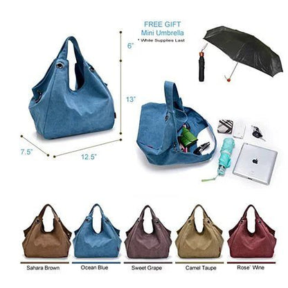 Discovery Journey Canvas Shoulder Bag with FREE Mini Umbrella