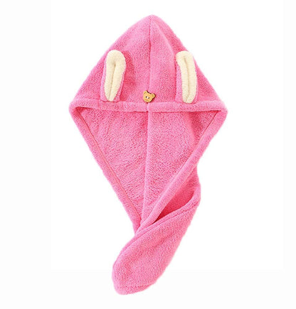 Cute Hair Wrap Towel Microfiber Drying Hair Turban Towel with Ears Rose Red